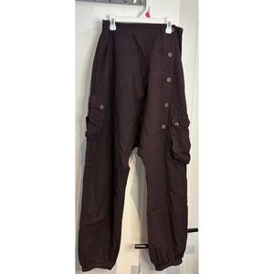 Nepal Cotton Harem Cargo Pants Brown Drop Crotch Jogger Boho Utility S M